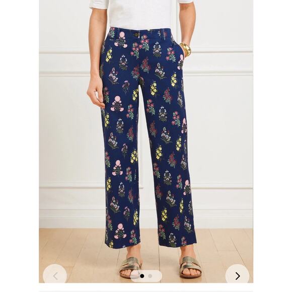 Talbots Wide Ankle Twill Pants Floral Radiance Sz 6 Wide Leg Boho Career Preppy - Picture 2 of 7